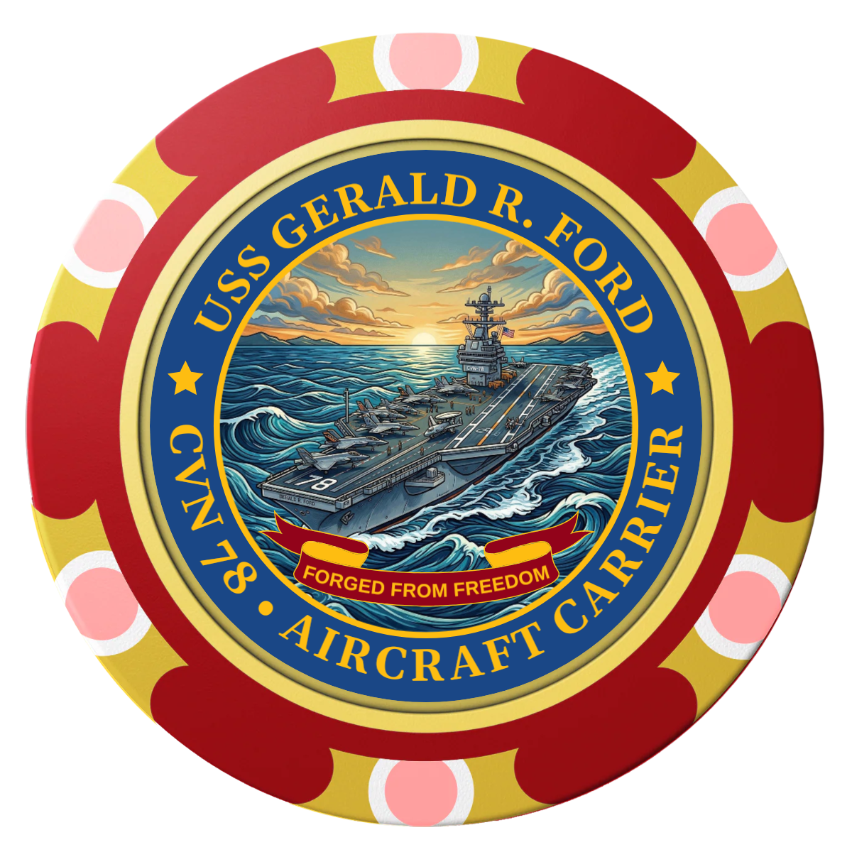Navy USS Gerald Ford Clay Poker Chips - Red / Monte Carlo / 40mm - Front