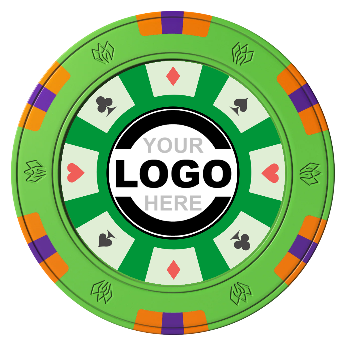 Suit 8 Your Logo Clay Poker Chips - Green / 6 Spot Gem / 40mm - Front