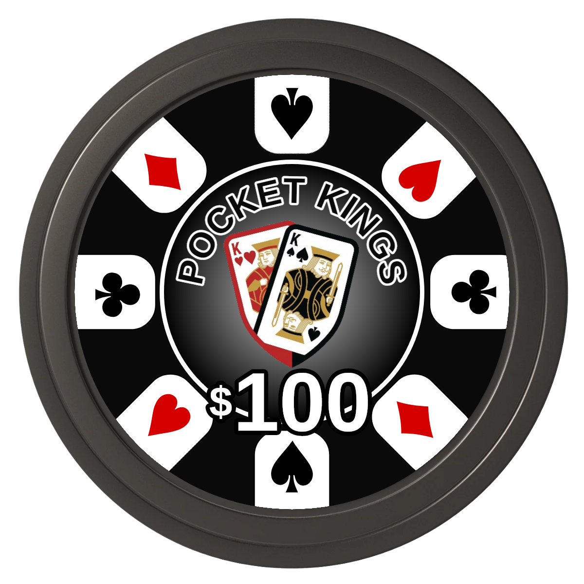 Pocket Kings Composite Poker Chips - Black / Solid - Front