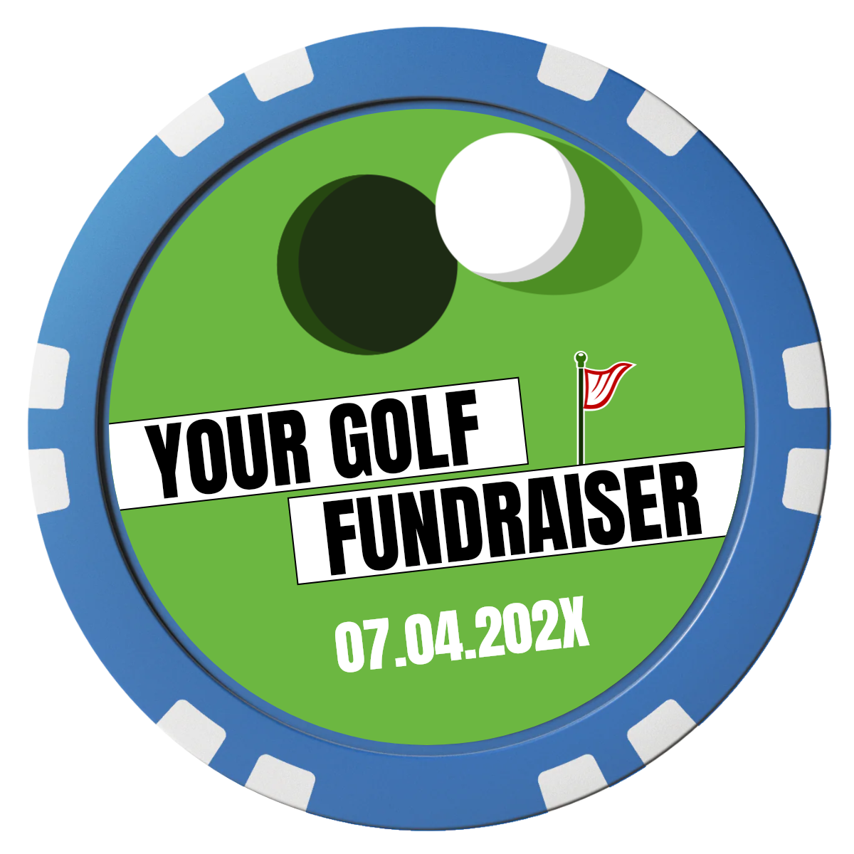 Putting Around Tournament Composite Poker Chips - Blue / Double Stripe - Front