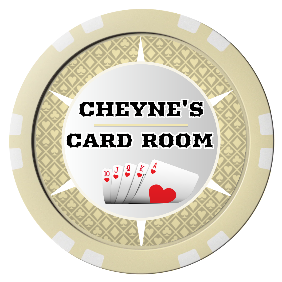 Cheyne's Card Room Composite Poker Chips - Ivory / Double Stripe - Front