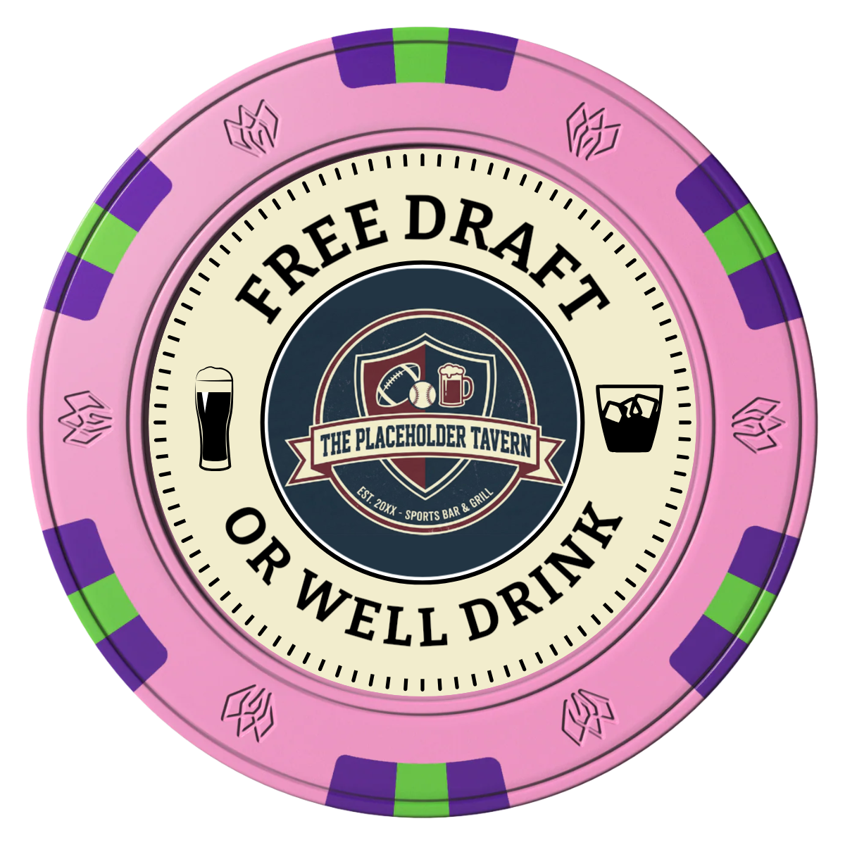 Beer Shop Clay Poker Chips - Pink / 6 Spot Gem / 40mm - Front