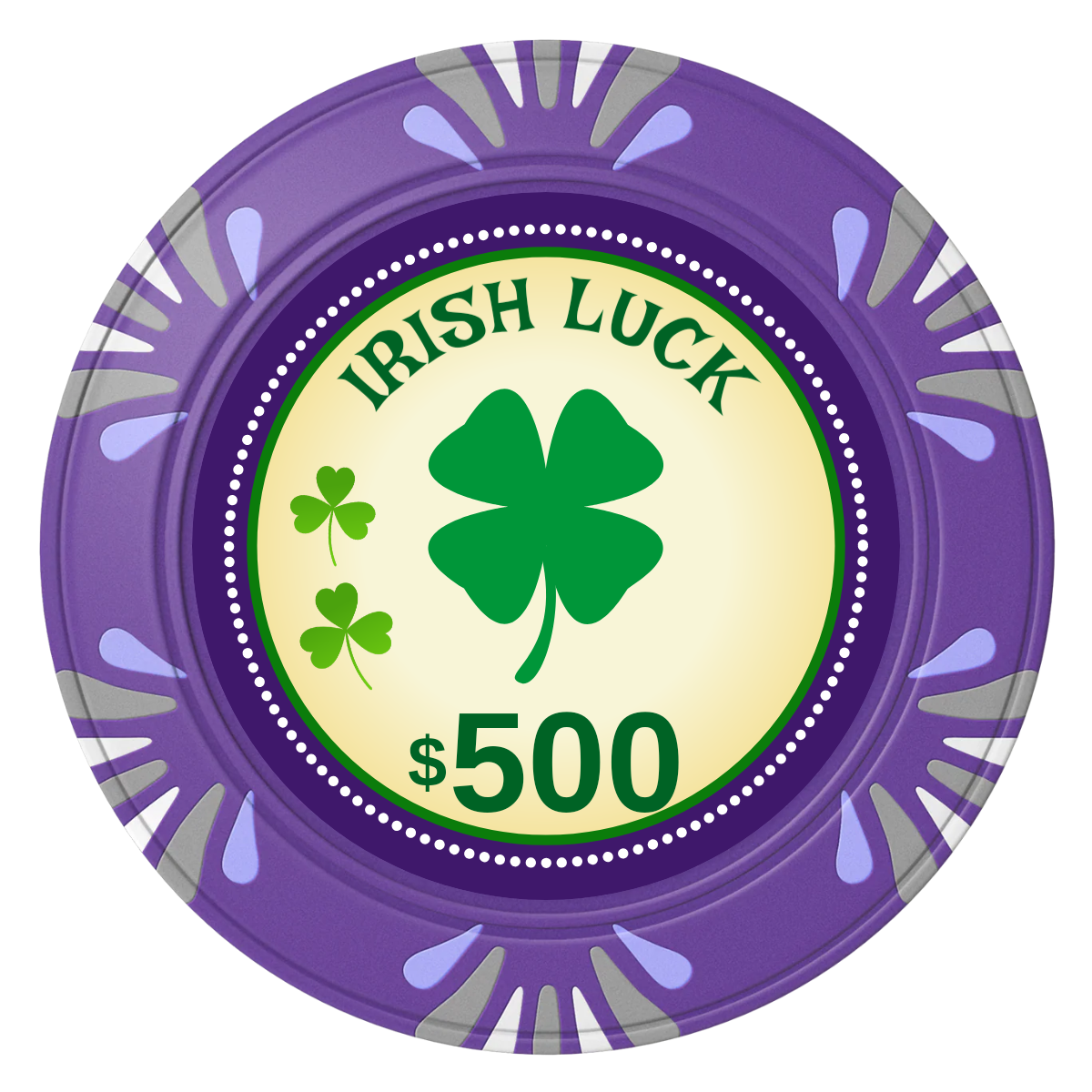 Irish Luck Clay Poker Chips - Purple / Macau / 40mm - Front