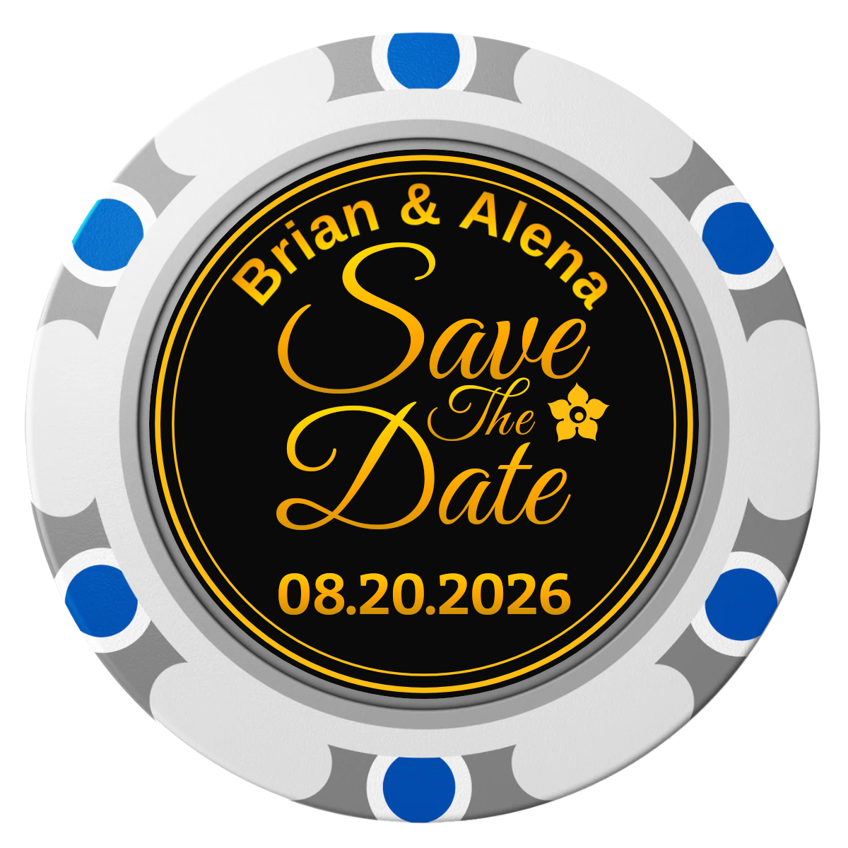 Save the Date Text Clay Poker Chips - White / Monte Carlo / 40mm - Front