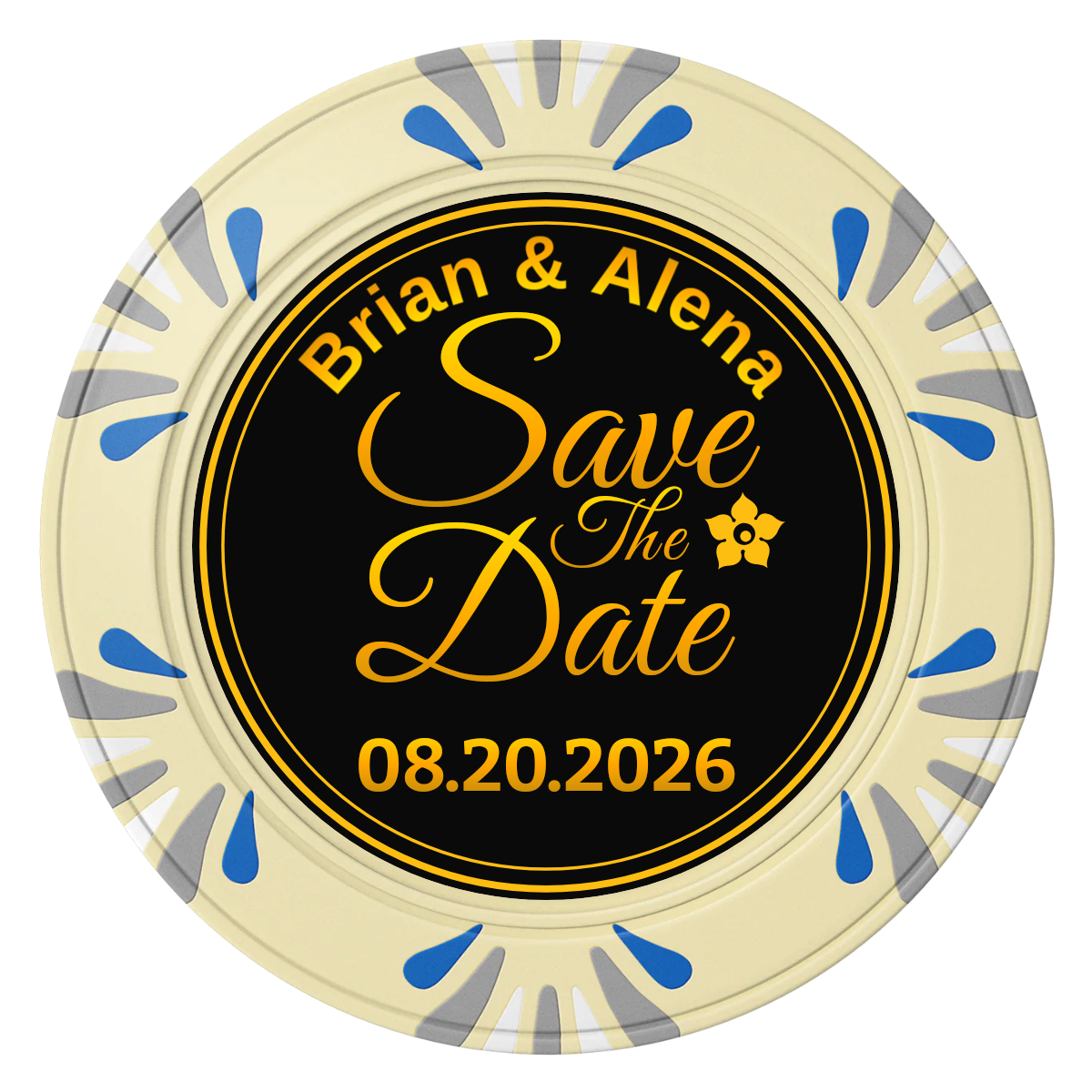 Save the Date Text Clay Poker Chips - Ivory / Macau / 40mm - Front