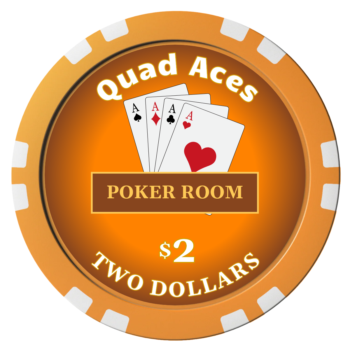 Quad Aces Composite Poker Chips - Orange / Double Stripe - Front