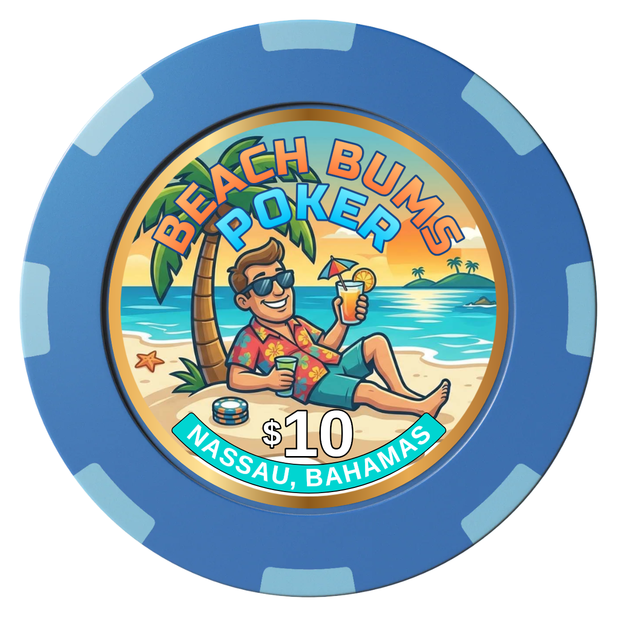 Sandy's Casino Clay Poker Chips - Blue / 8 Spot (2 Tone) / 40mm - Front