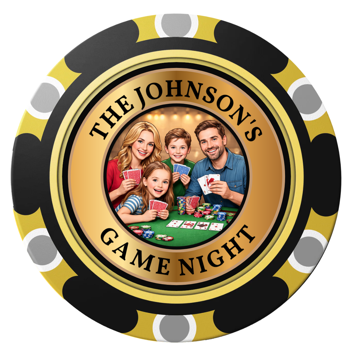 Family Game Night Clay Poker Chips - Black / Monte Carlo / 40mm - Front