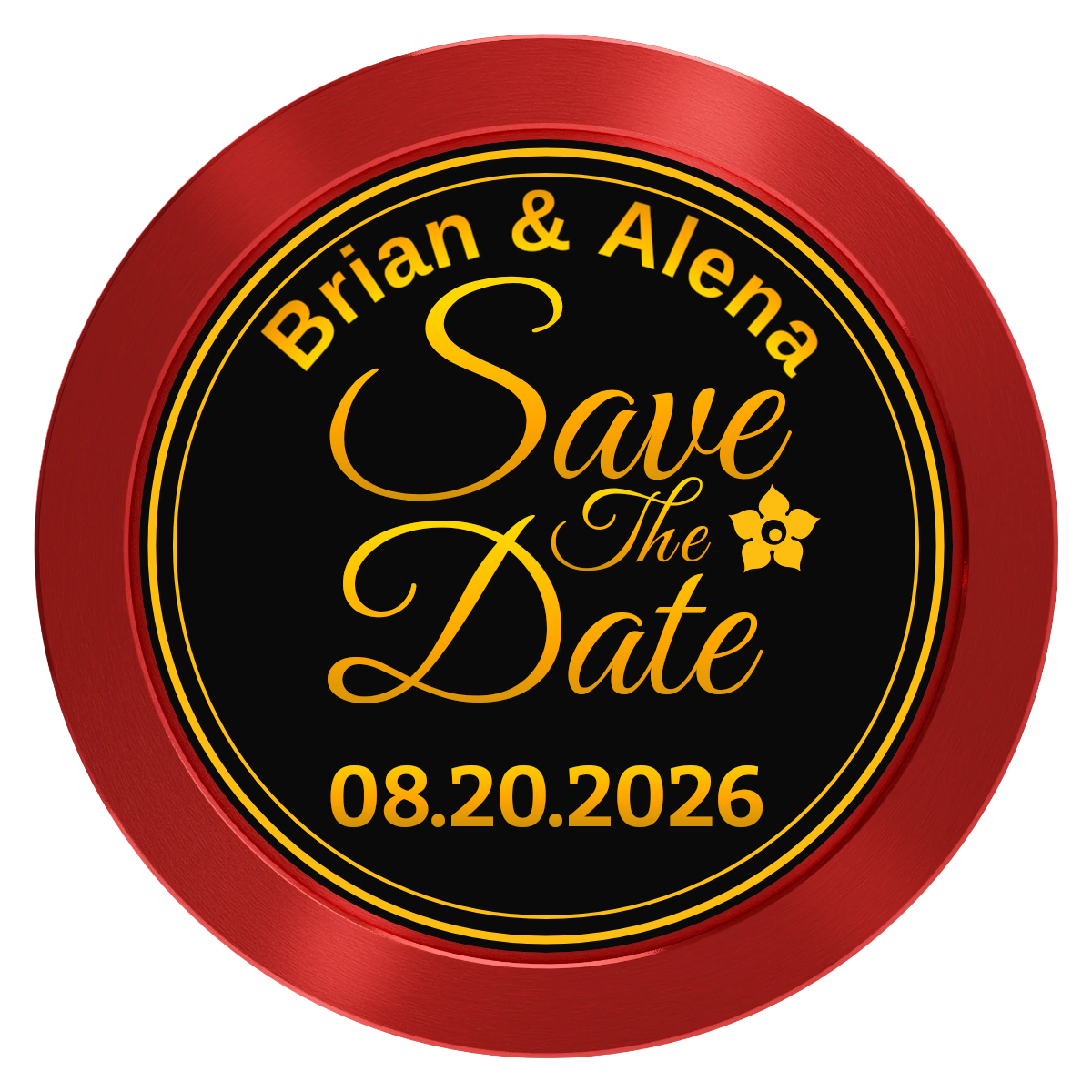 Save the Date Text Aluminum Poker Chips - Red - Front