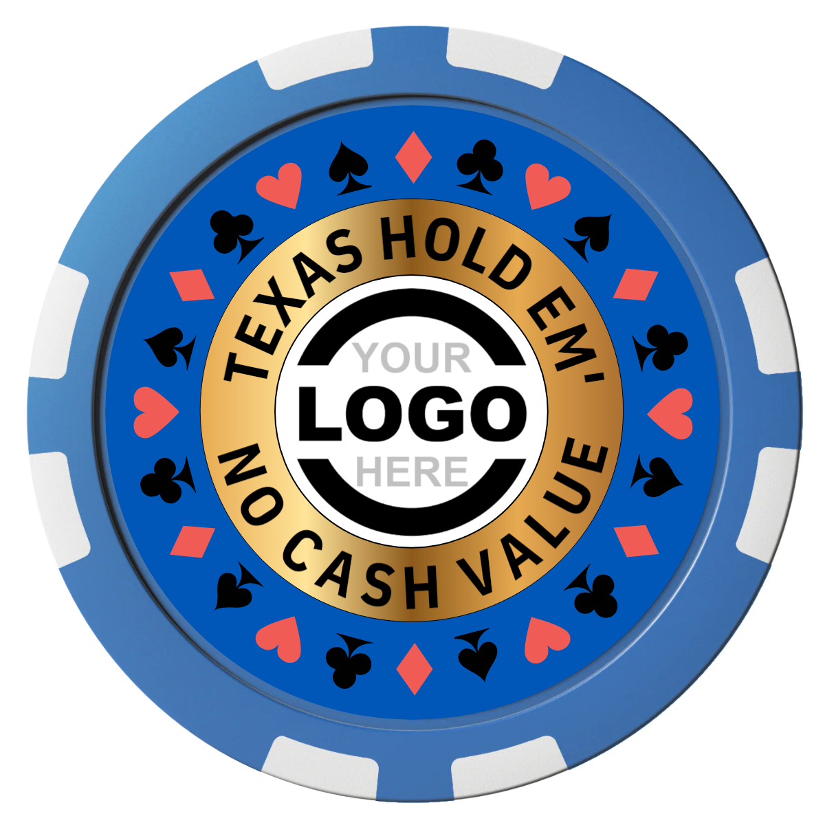 Texas Hold Em' Composite Poker Chips - Blue / 8 Stripe - Front