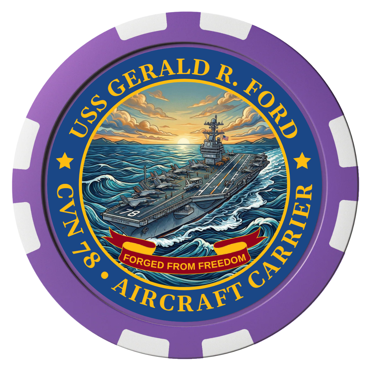 Navy USS Gerald Ford Composite Poker Chips - Purple / 8 Stripe - Front