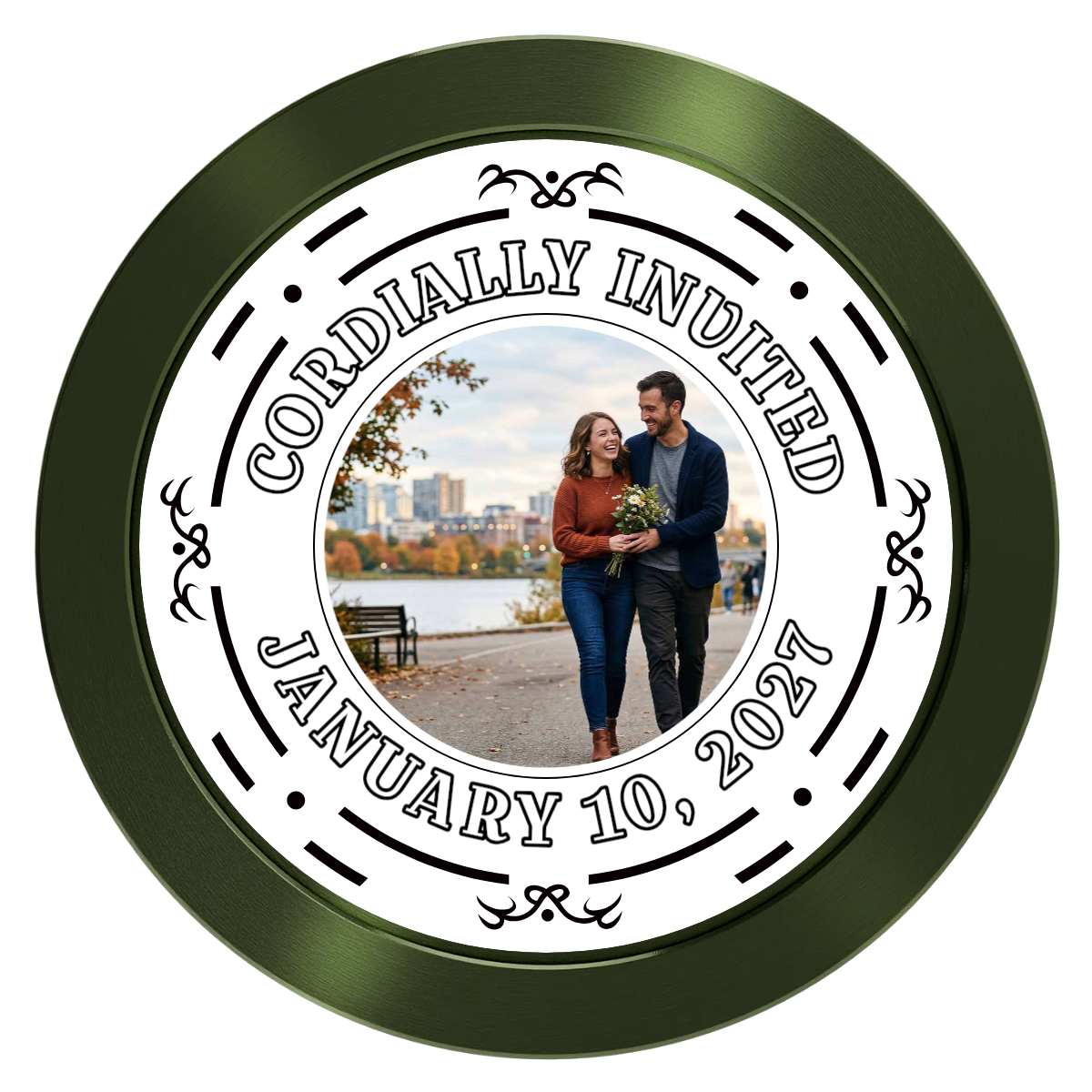 Save the Date Element Aluminum Poker Chips - Green - Front