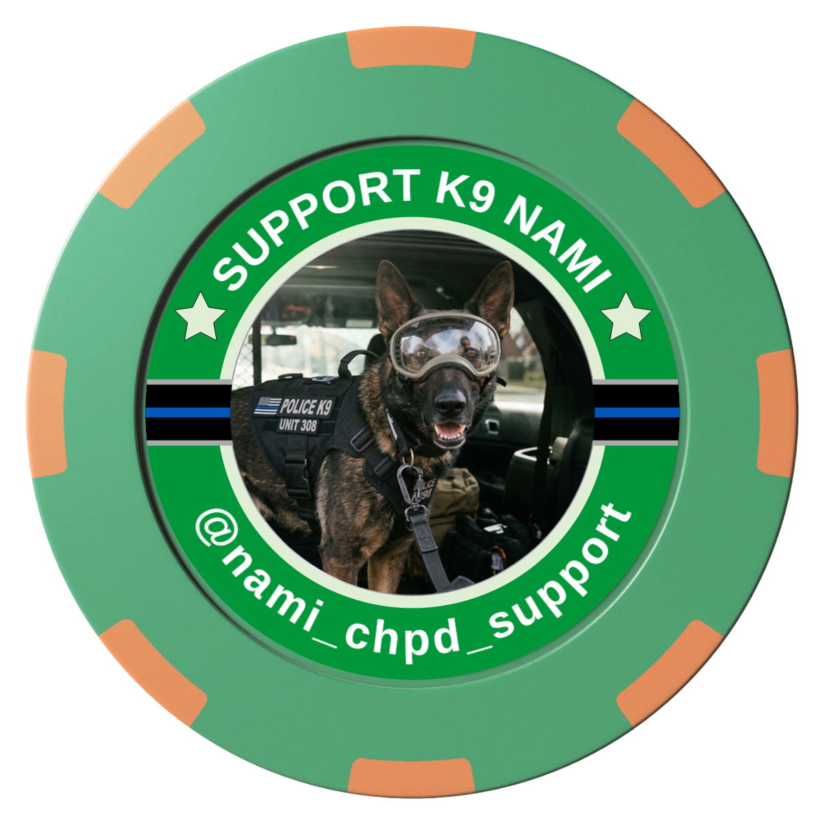 Police Department K9 #02 Clay Poker Chips - Green / 8 Spot (2 Tone) / 40mm - Front