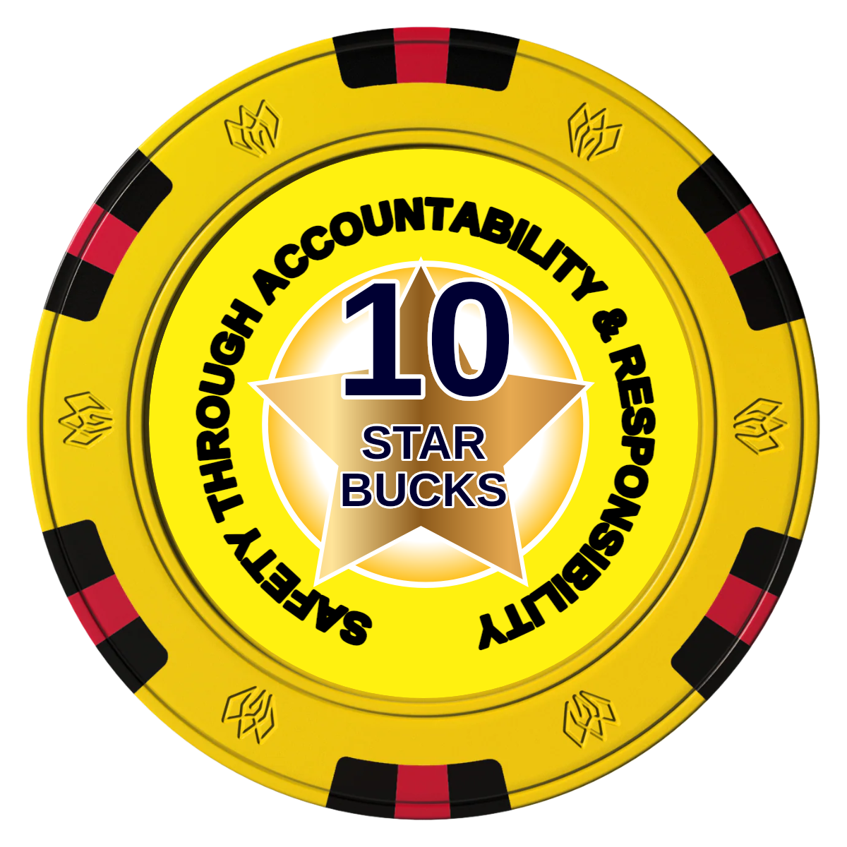 Safety Star Clay Poker Chips - Yellow / 6 Spot Gem / 43mm - Front