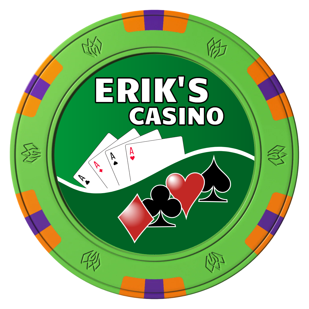 Erik's Casino Clay Poker Chips - Green / 6 Spot Gem / 43mm - Front