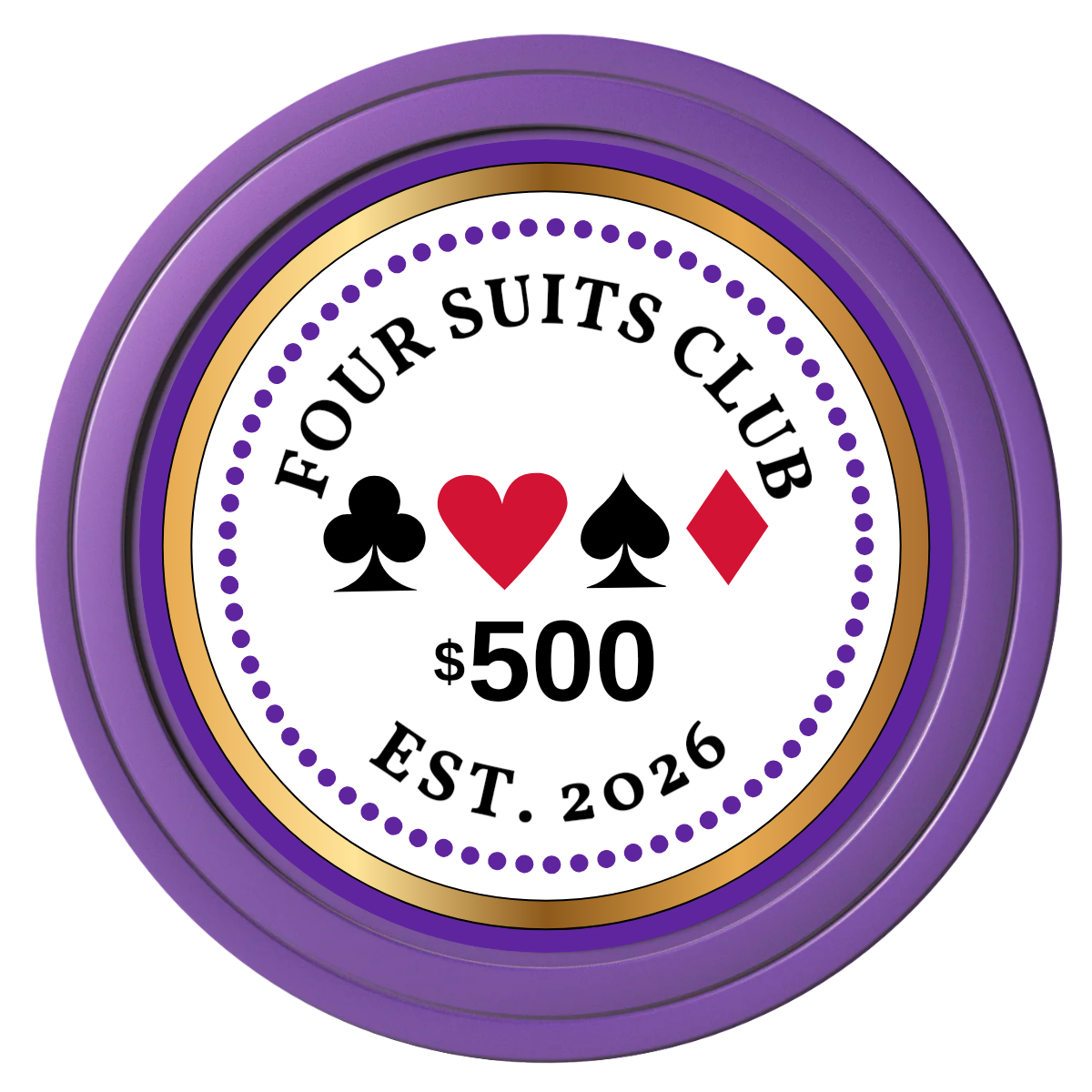 Fours Suits Club Composite Poker Chips - Purple / Solid - Front
