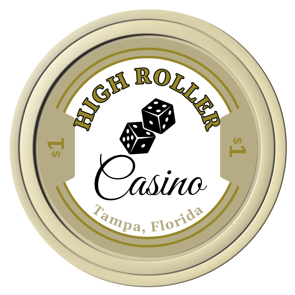 High Roller Casino Composite Poker Chips - Ivory / Solid - Front