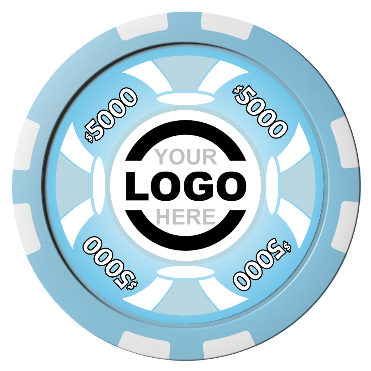 Alan Baker 4-2S A Composite Poker Chips - Light Blue / 8 Stripe - Front