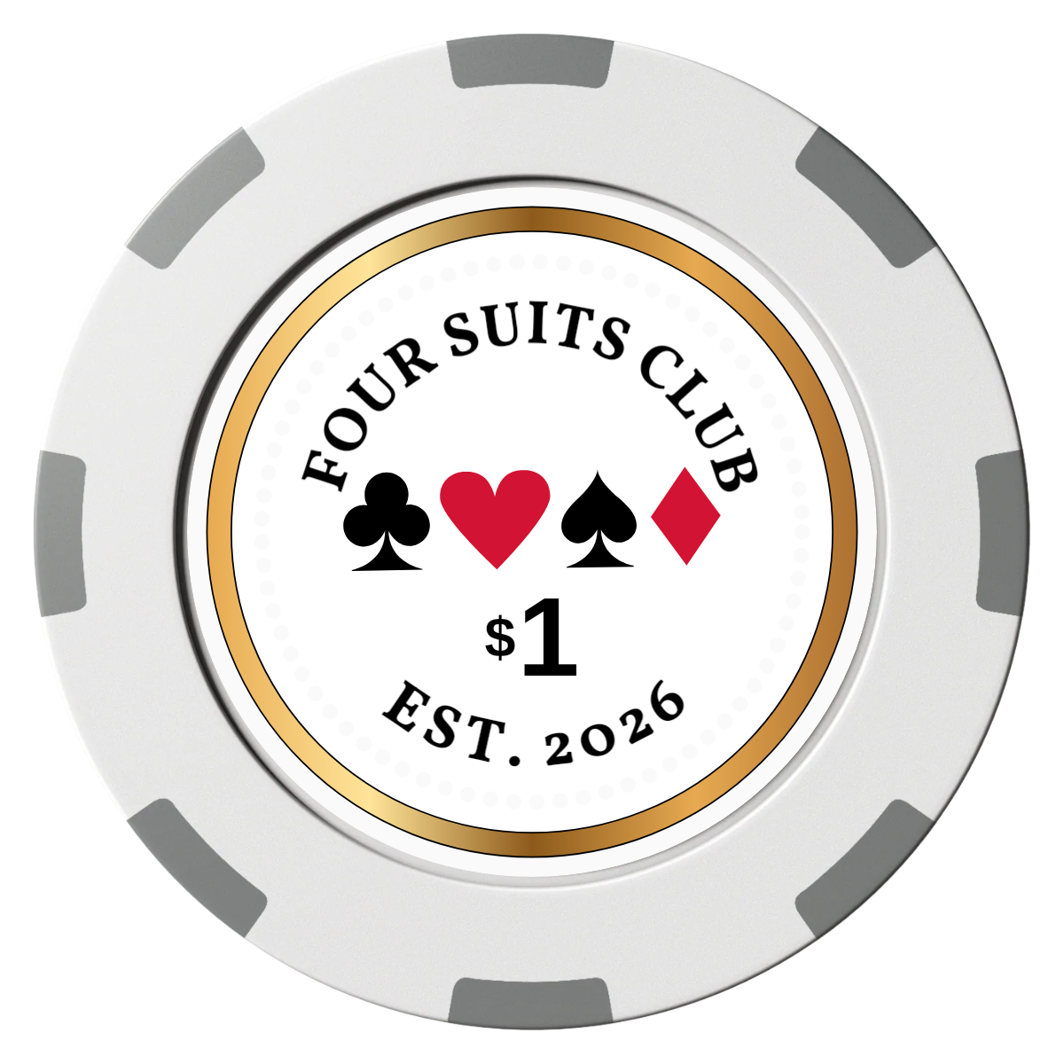 Fours Suits Club Clay Poker Chips - White / 8 Spot (2 Tone) / 40mm - Front