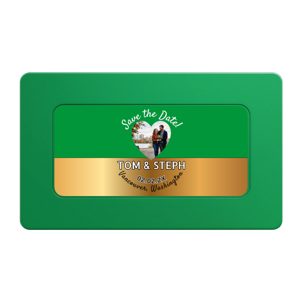 Save the Date Hearts Rectangular Poker Chip Plaques - Green - Back