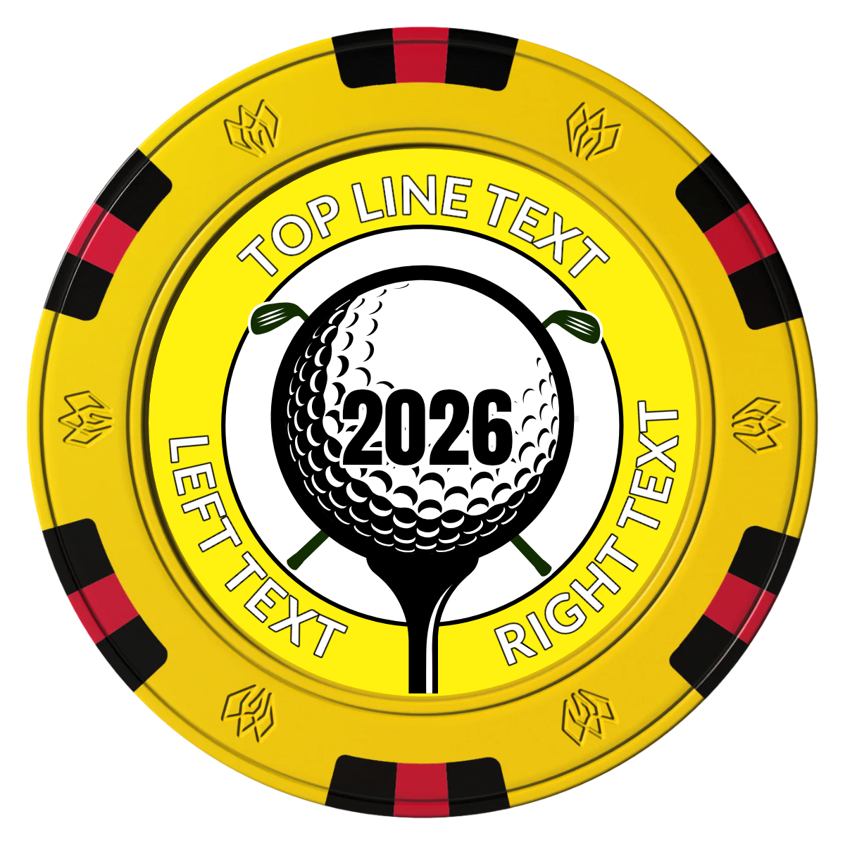 Tee it up Clay Poker Chips - Yellow / 6 Spot Gem / 43mm - Front
