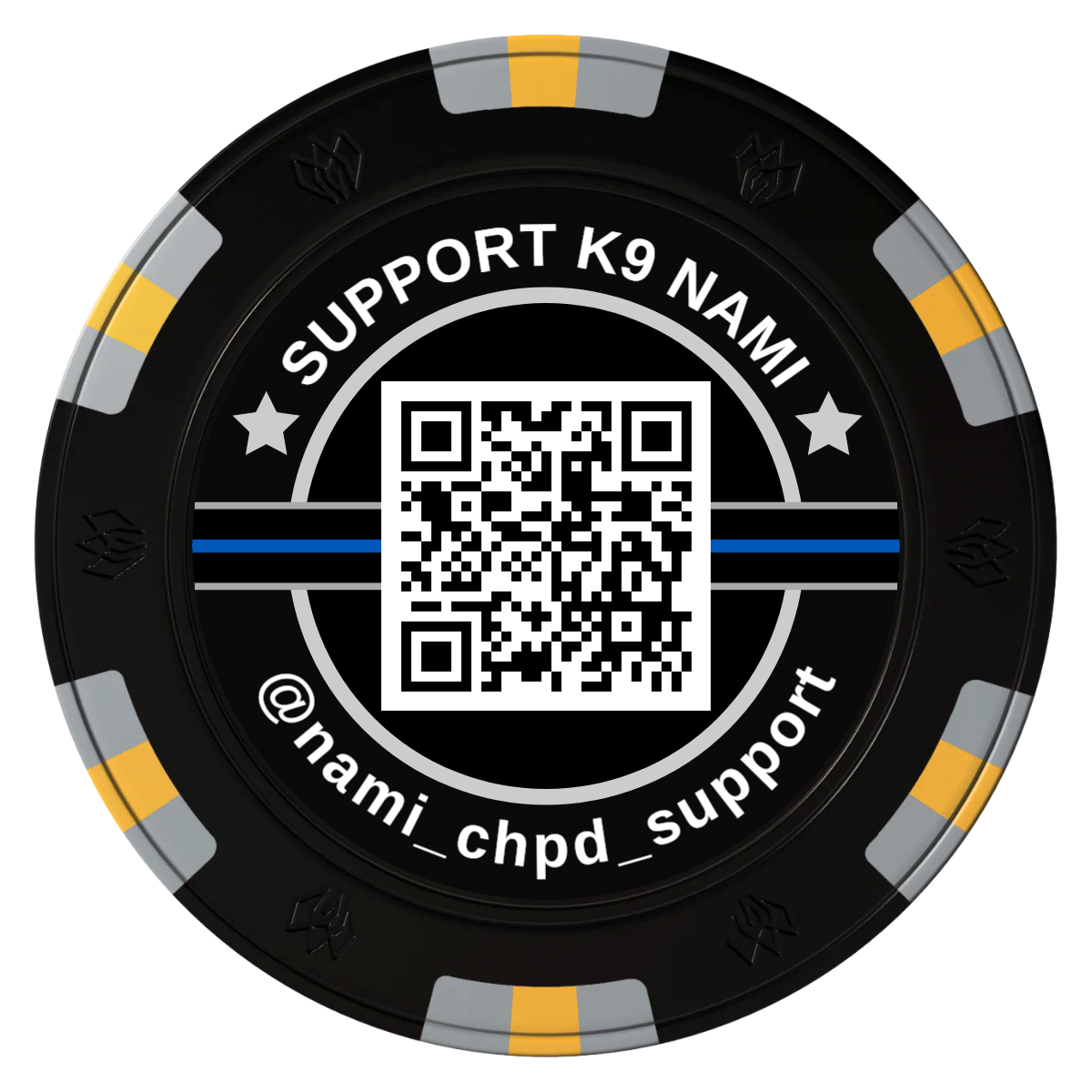 Police Department K9 #02 Clay Poker Chips - Black / 6 Spot Gem / 40mm - Back