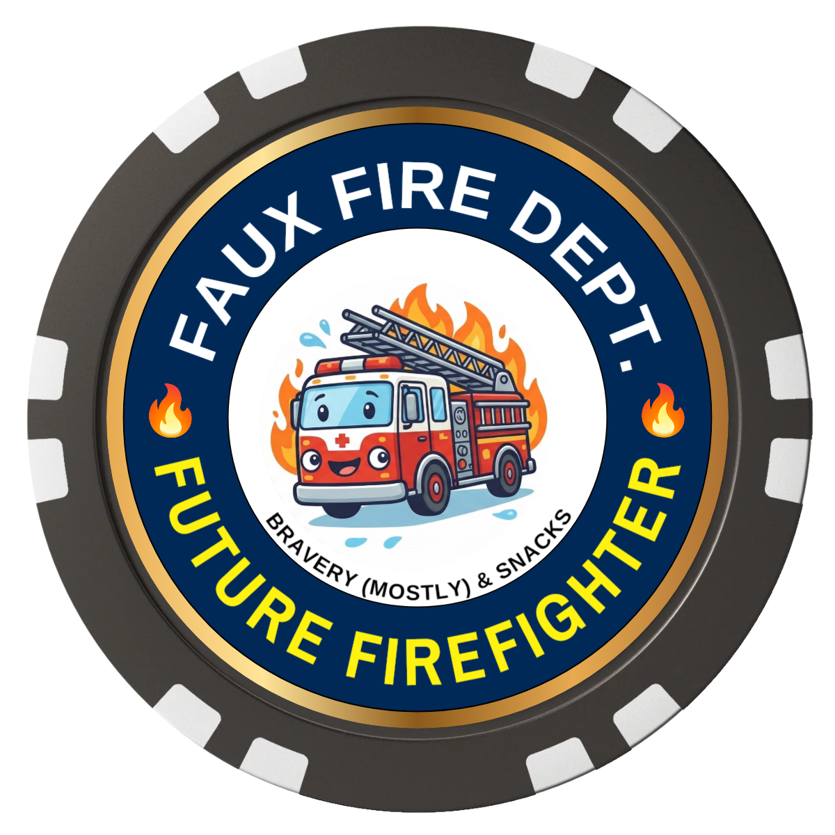 Future Firefighter Composite Poker Chips - Black / Double Stripe - Front