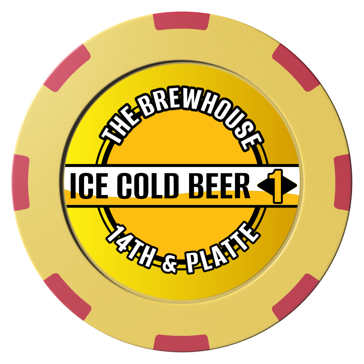 Ice Cold Beer Drink Token Clay Poker Chips - Yellow / 8 Spot (2 Tone) / 40mm - Front
