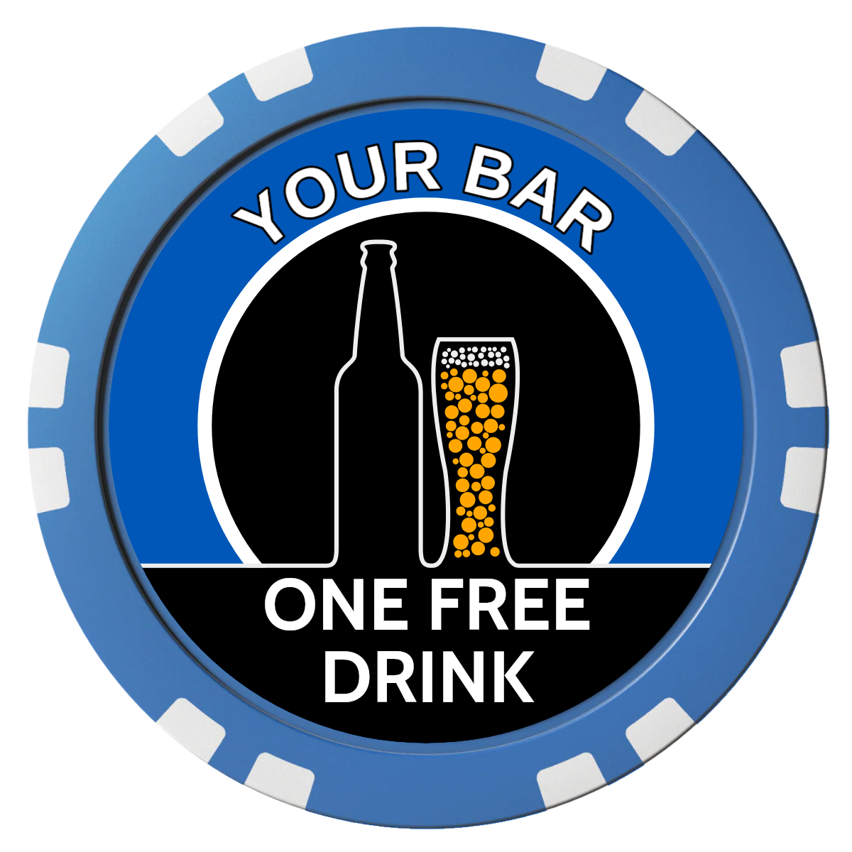 Beer and Glass Composite Poker Chips - Blue / Double Stripe - Front