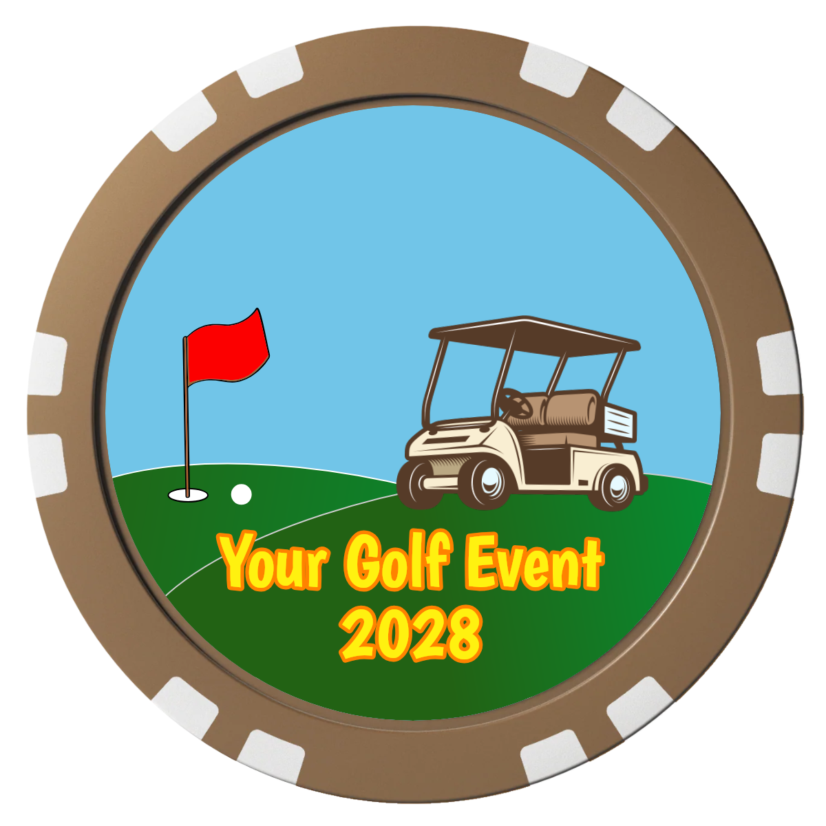 Going Golfing Today Composite Poker Chips - Brown / Double Stripe - Front