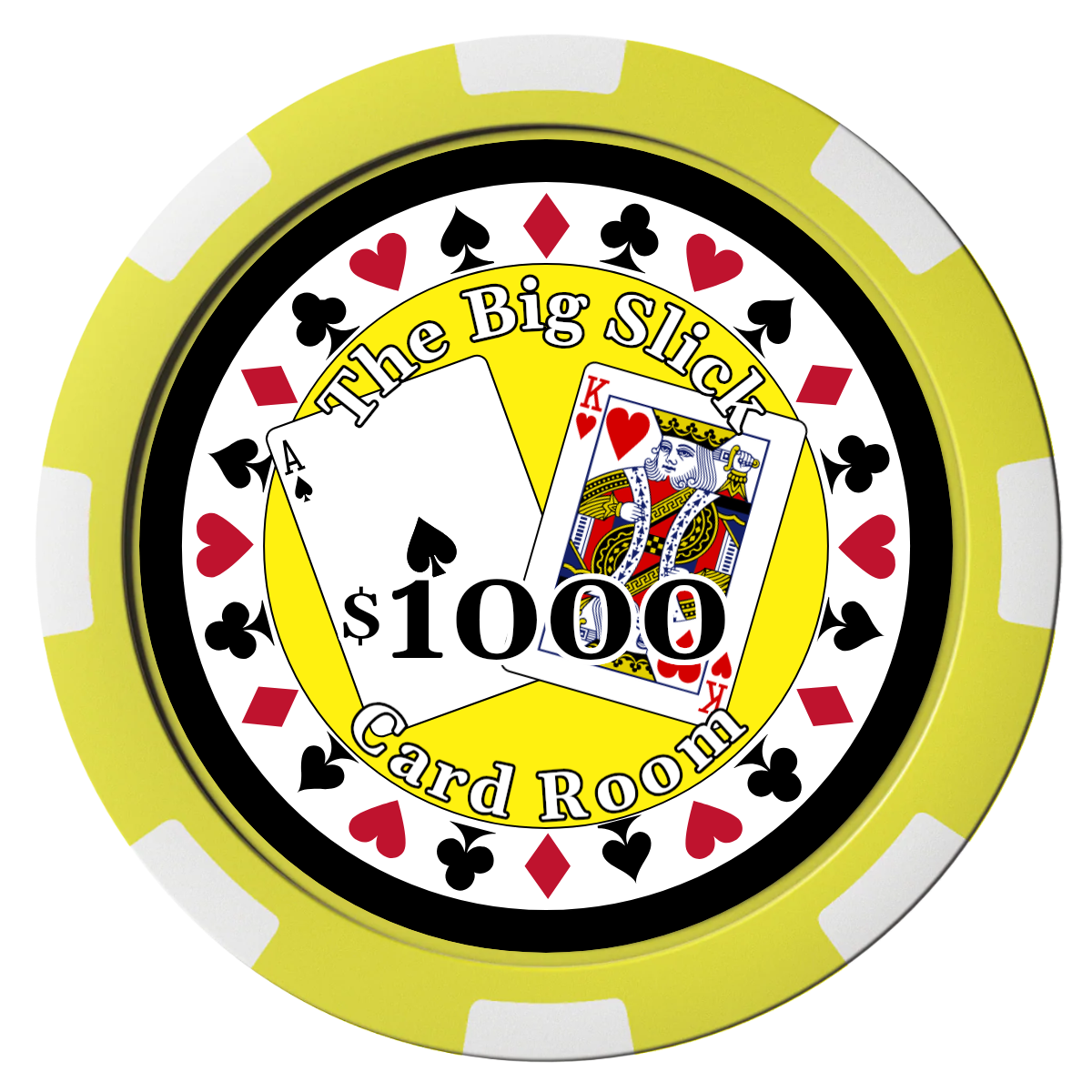 AK Big Slick Composite Poker Chips - Yellow / 8 Stripe - Front