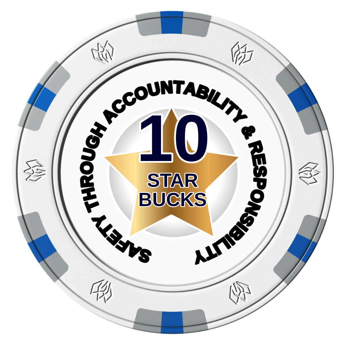 Safety Star Clay Poker Chips - White / 6 Spot Gem / 40mm - Front