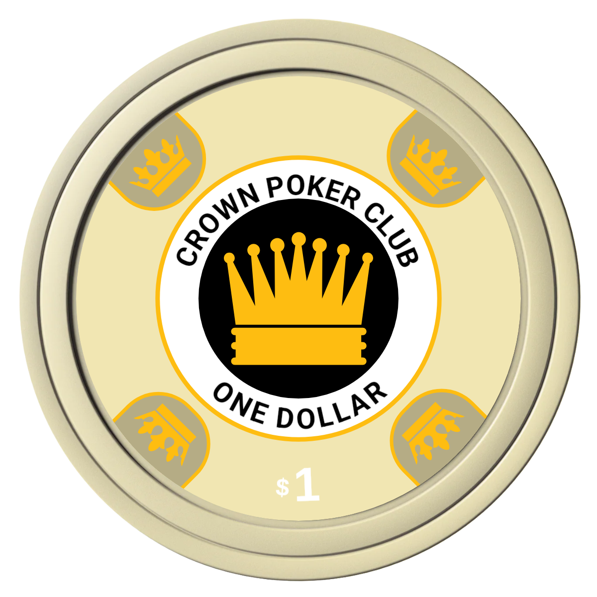 Crown Card Room Composite Poker Chips - Ivory / Solid - Front