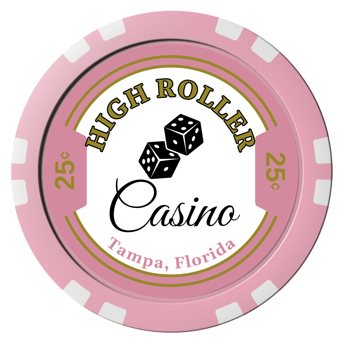 High Roller Casino Composite Poker Chips - Pink / Double Stripe - Front