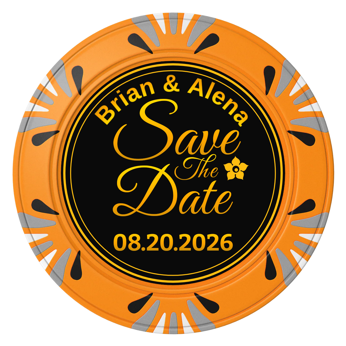 Save the Date Text Clay Poker Chips - Orange / Macau / 40mm - Front
