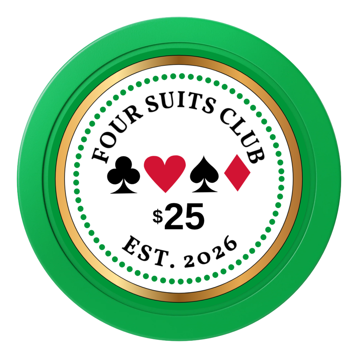 Fours Suits Club 2" Oversized Poker Chips - Green - Front