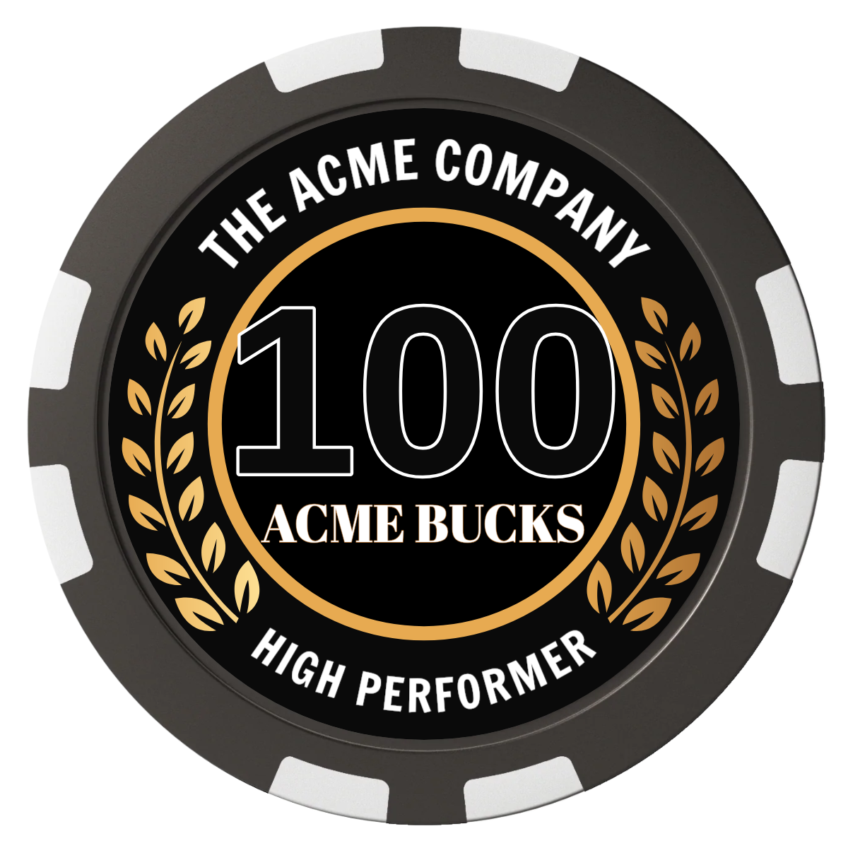 Achievement Wreath Composite Poker Chips - Black / 8 Stripe - Back