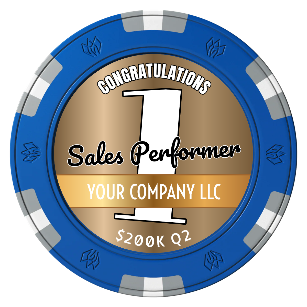 Top Sales Performer Clay Poker Chips - Blue / 6 Spot Gem / 43mm - Front