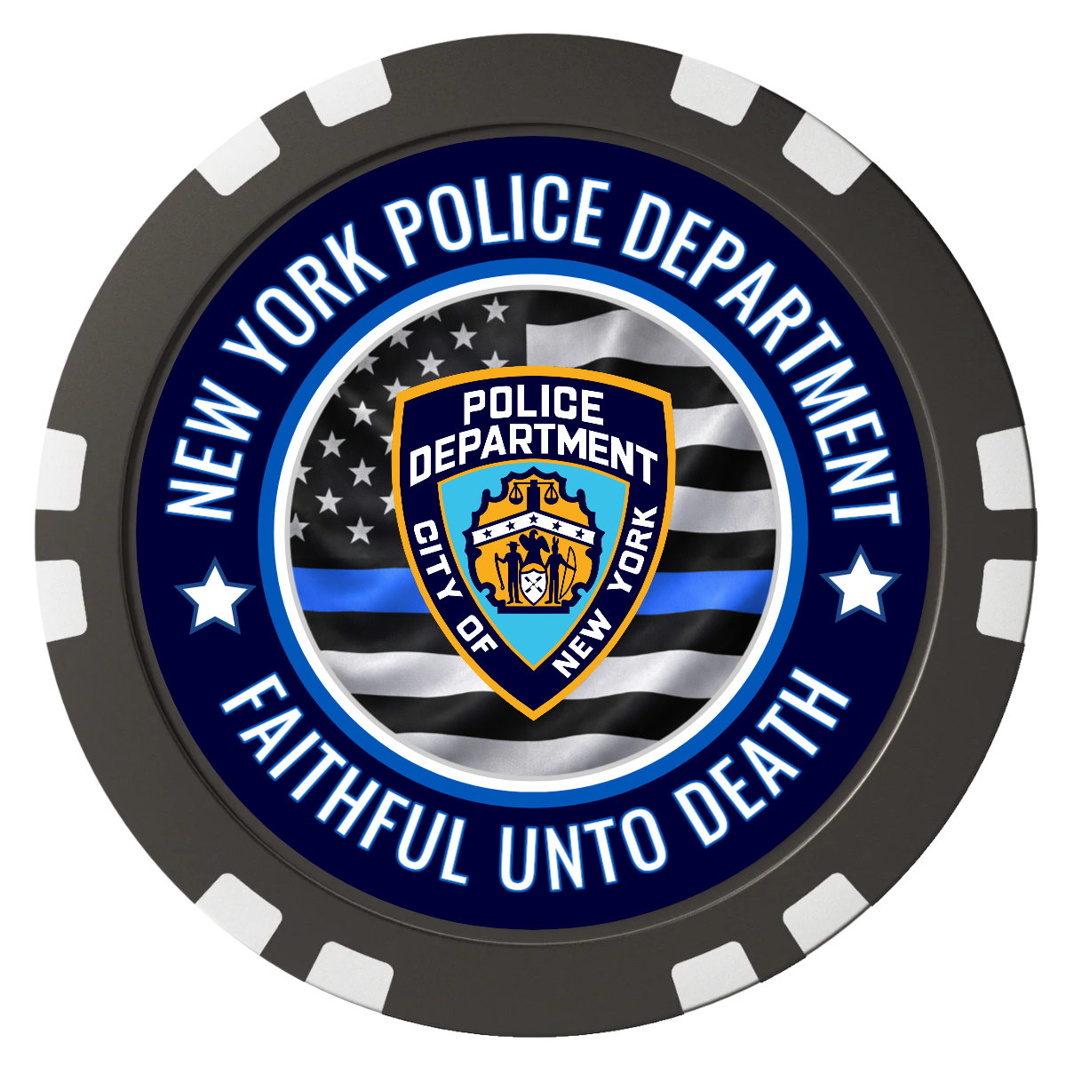 NYPD Safe and Fair Composite Poker Chips - Black / Double Stripe - Front