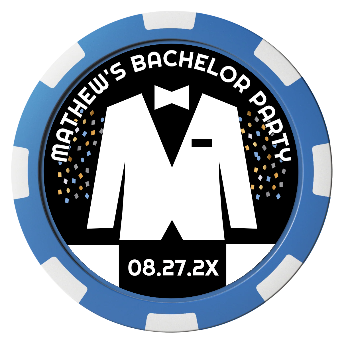 Bachelor No More Bowtie Magnetic Composite Poker Chips - Blue / 8 Spot - Front