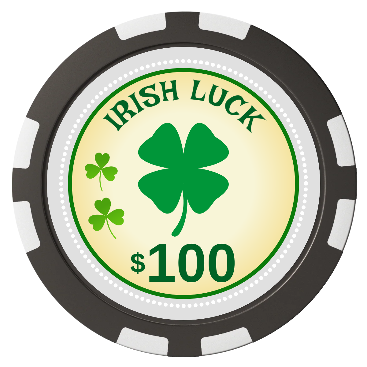 Irish Luck Composite Poker Chips - Black / 8 Stripe - Front