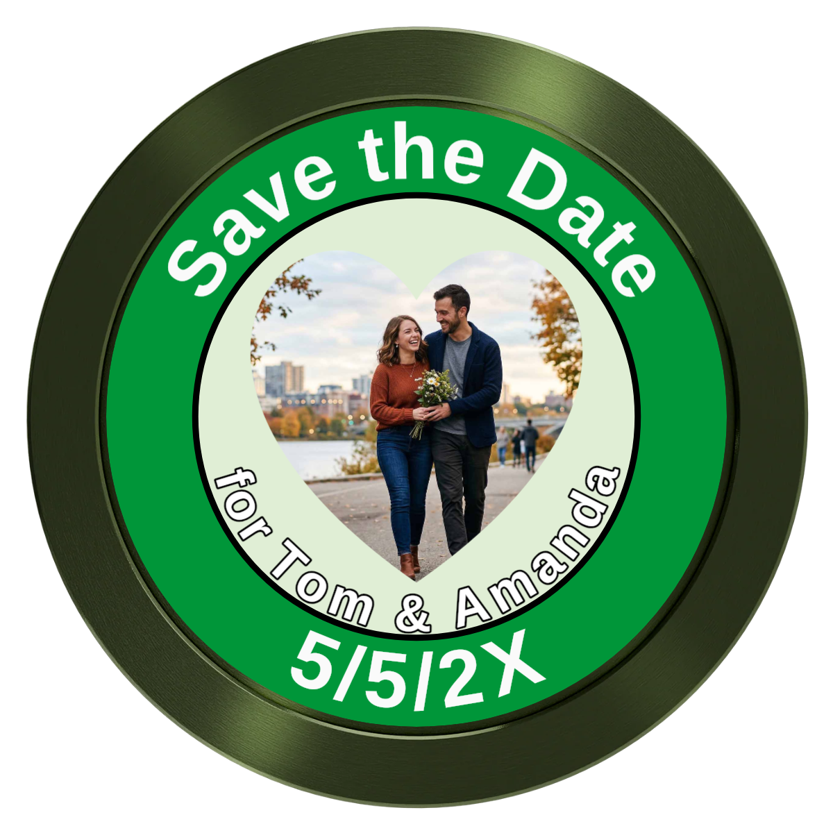 Save the Date #01 Aluminum Poker Chips - Green - Back