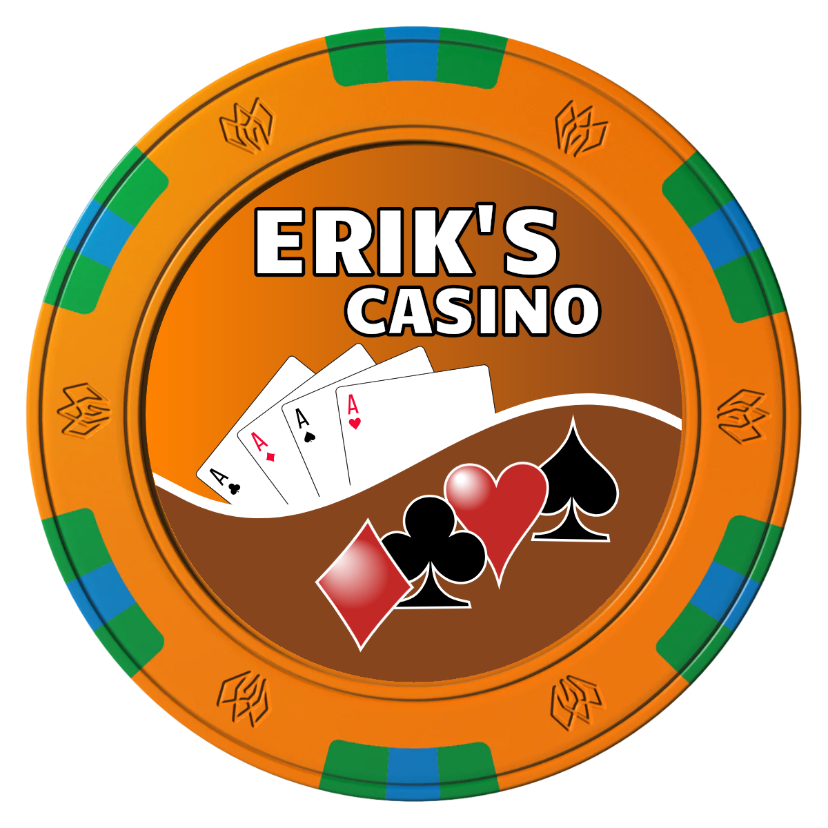 Erik's Casino Clay Poker Chips - Orange / 6 Spot Gem / 40mm - Front