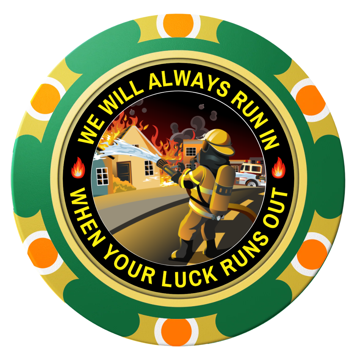 Firefighter Maltese Cross Clay Poker Chips - Green / Monte Carlo / 40mm - Front
