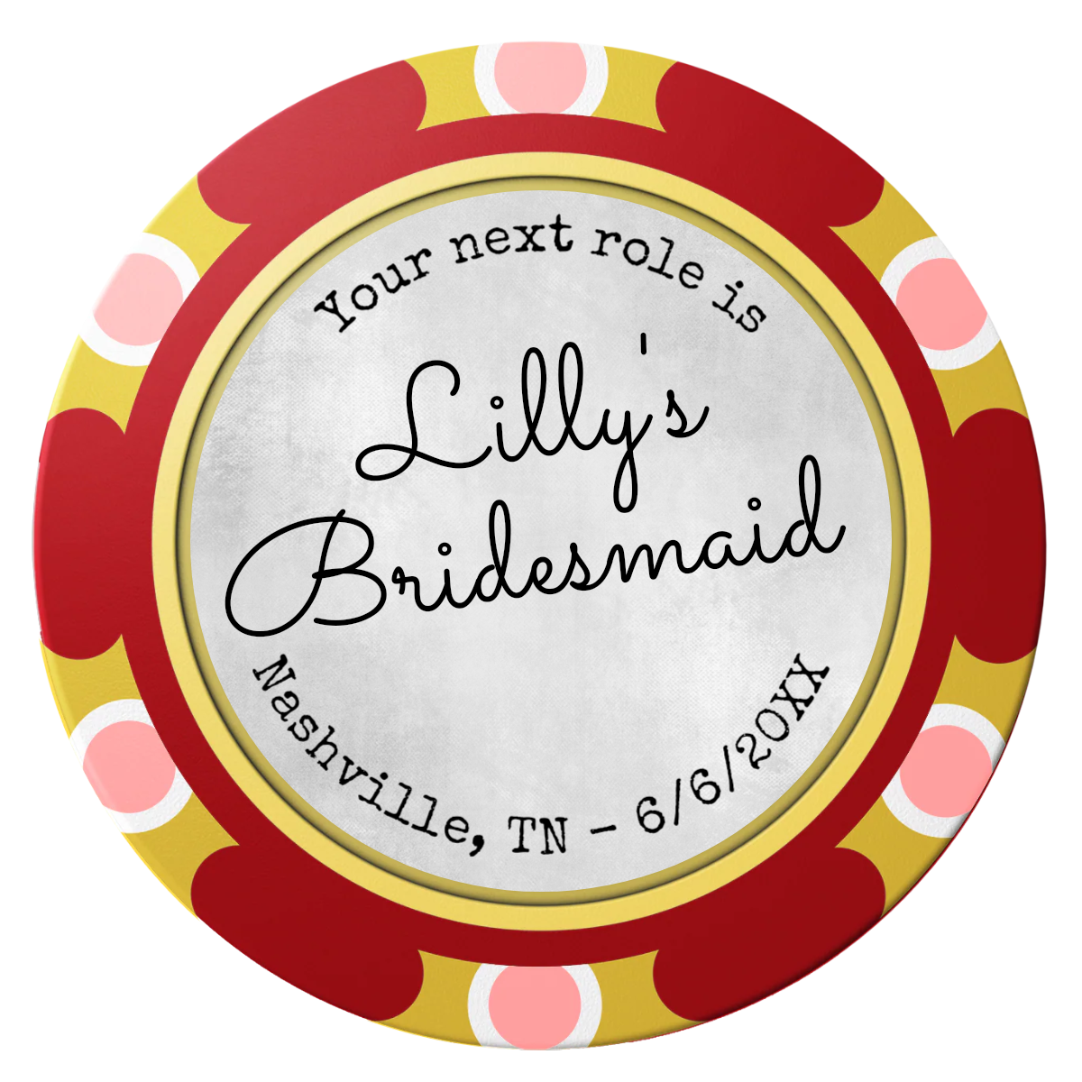 Be My Bridesmaid Simple Clay Poker Chips - Red / Monte Carlo / 40mm - Front