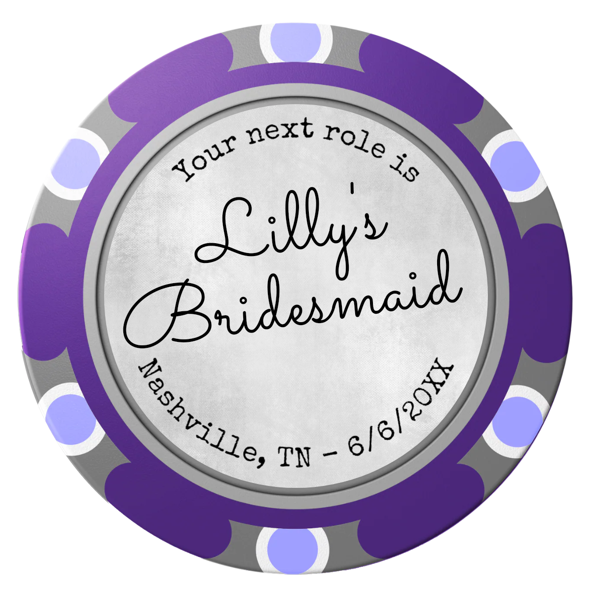 Be My Bridesmaid Simple Clay Poker Chips - Purple / Monte Carlo / 40mm - Front