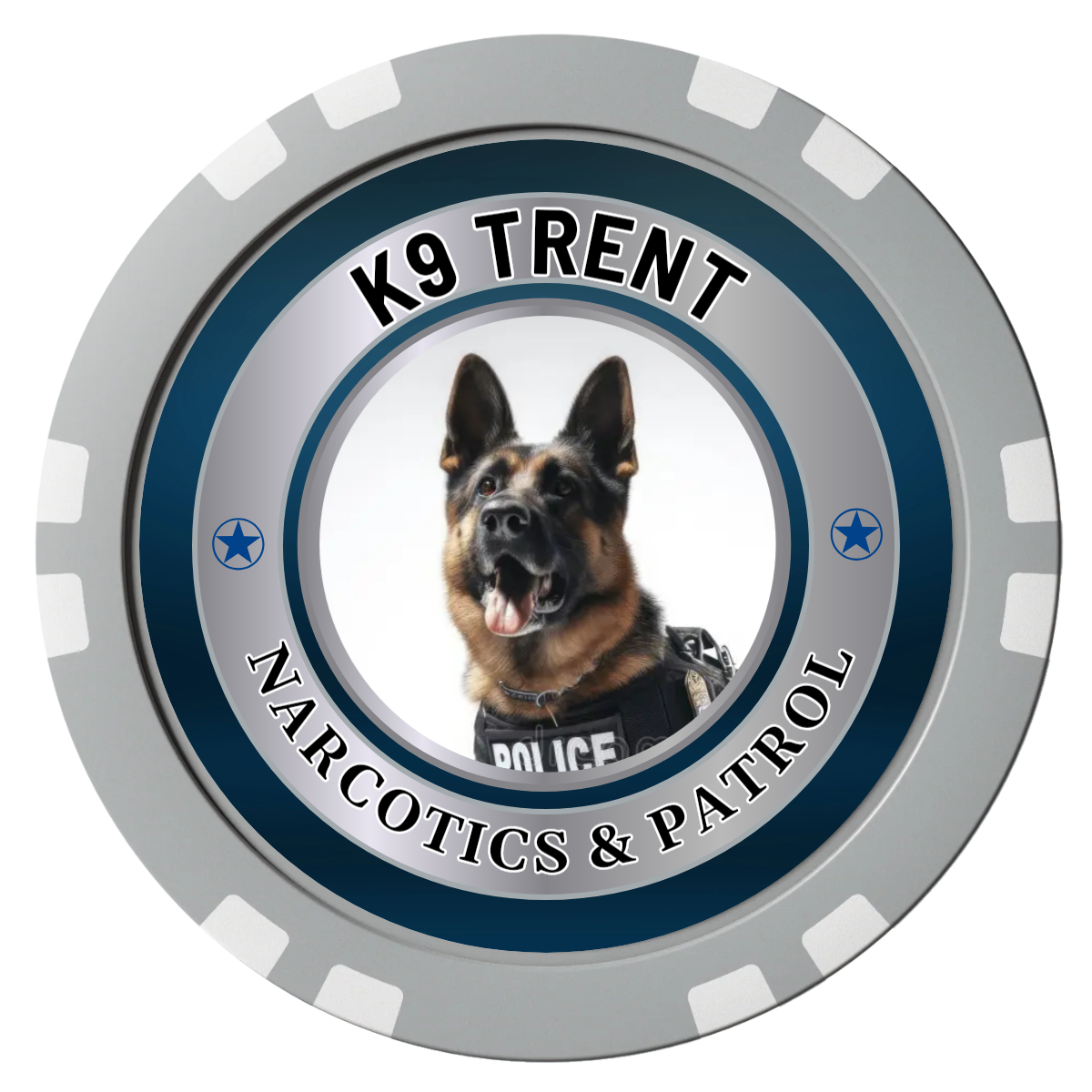 K-9 Trent Composite Poker Chips - Gray / Double Stripe - Front