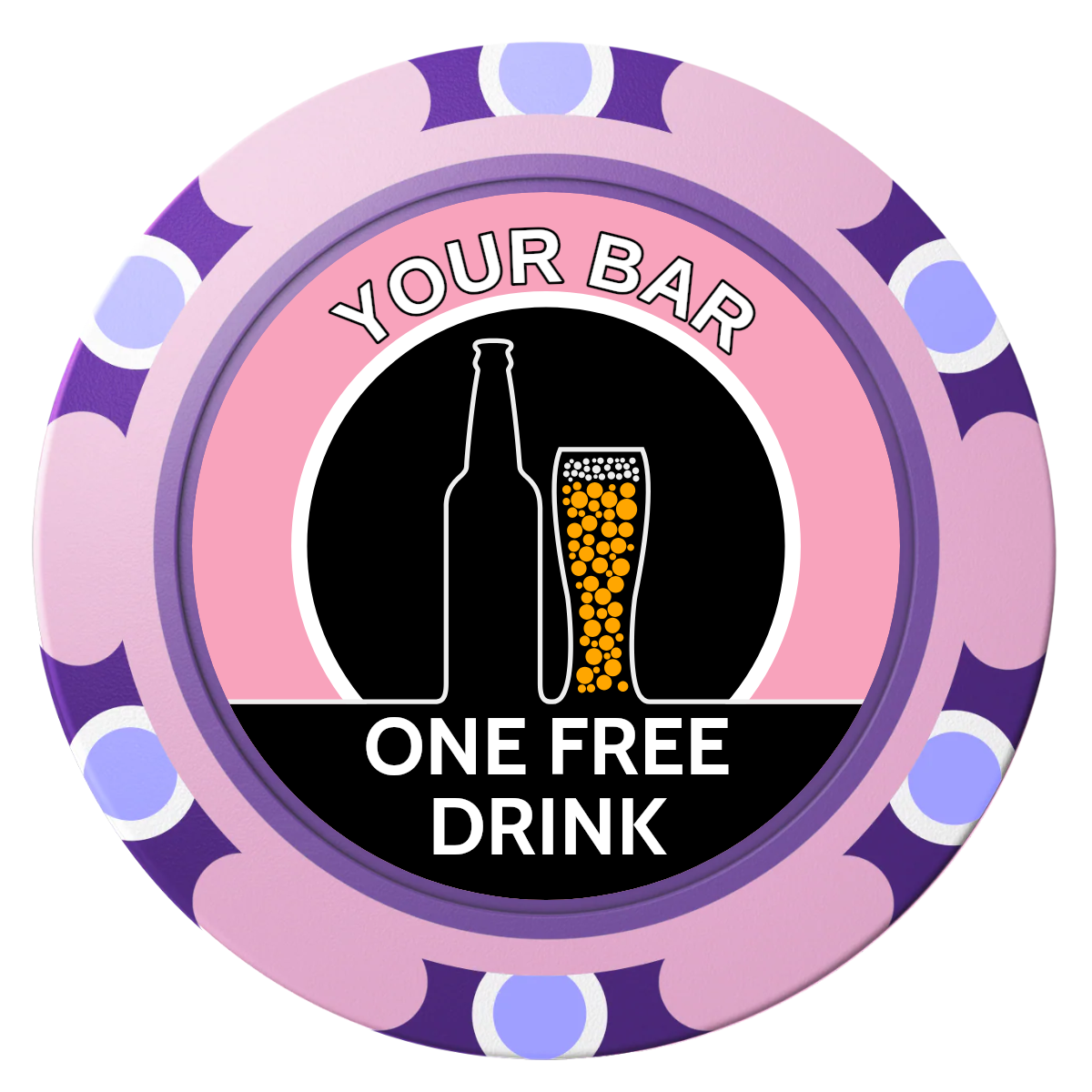 Beer and Glass Clay Poker Chips - Pink / Monte Carlo / 40mm - Front