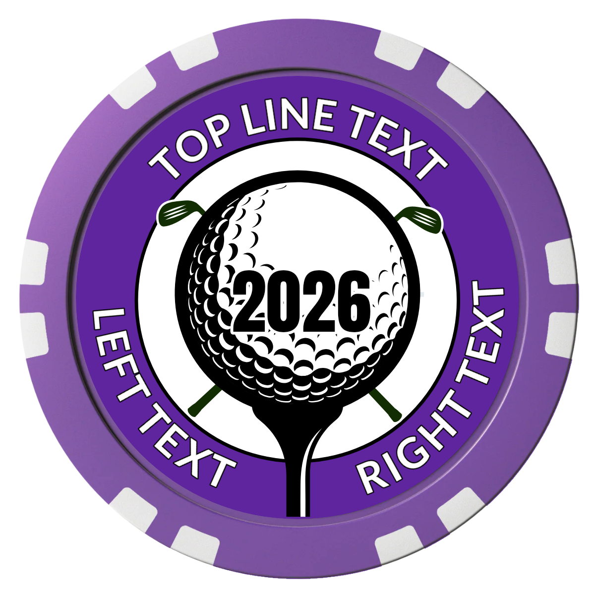 Tee it up Composite Poker Chips - Purple / Double Stripe - Front