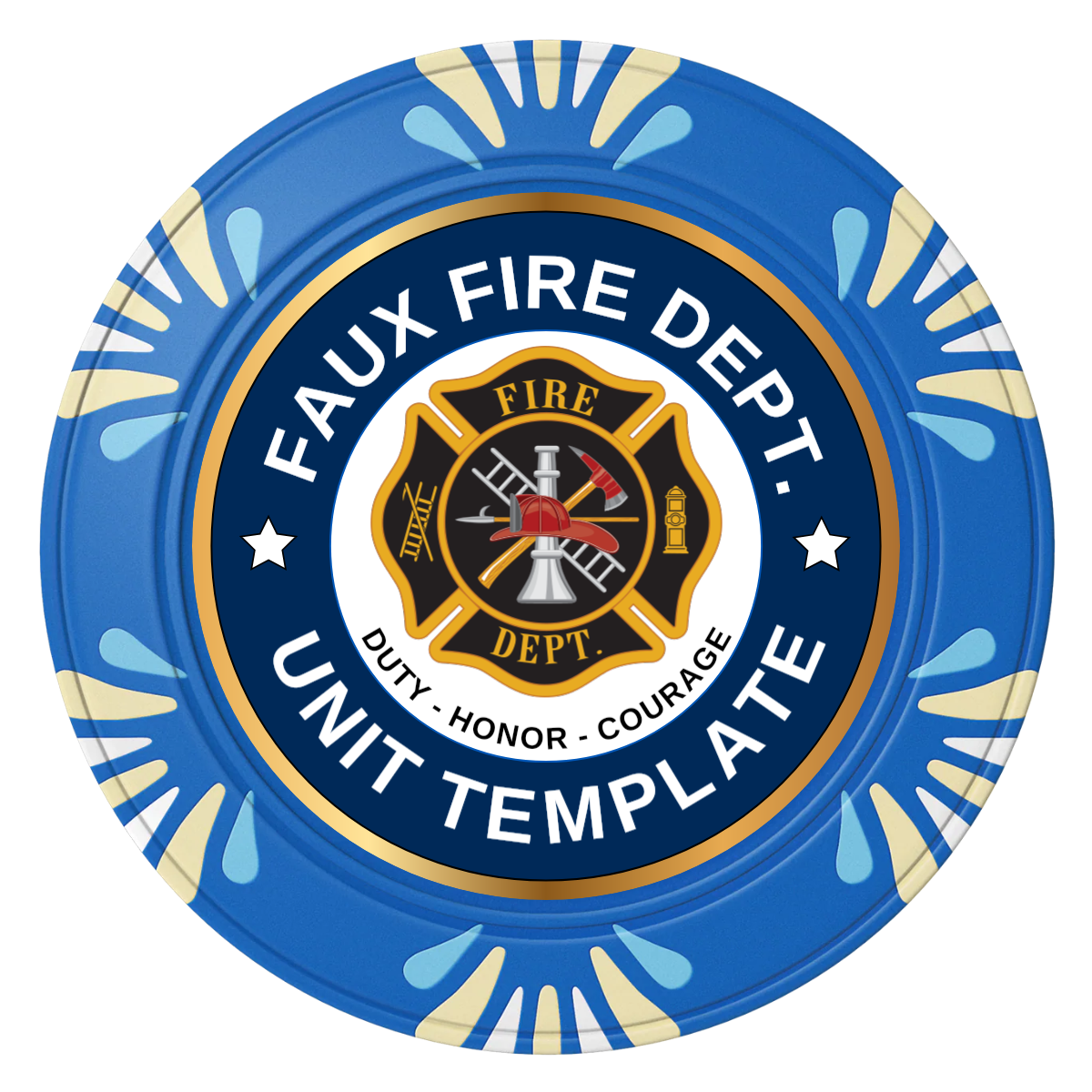 Faux Fire Dept. #01 Clay Poker Chips - Blue / Macau / 40mm - Front